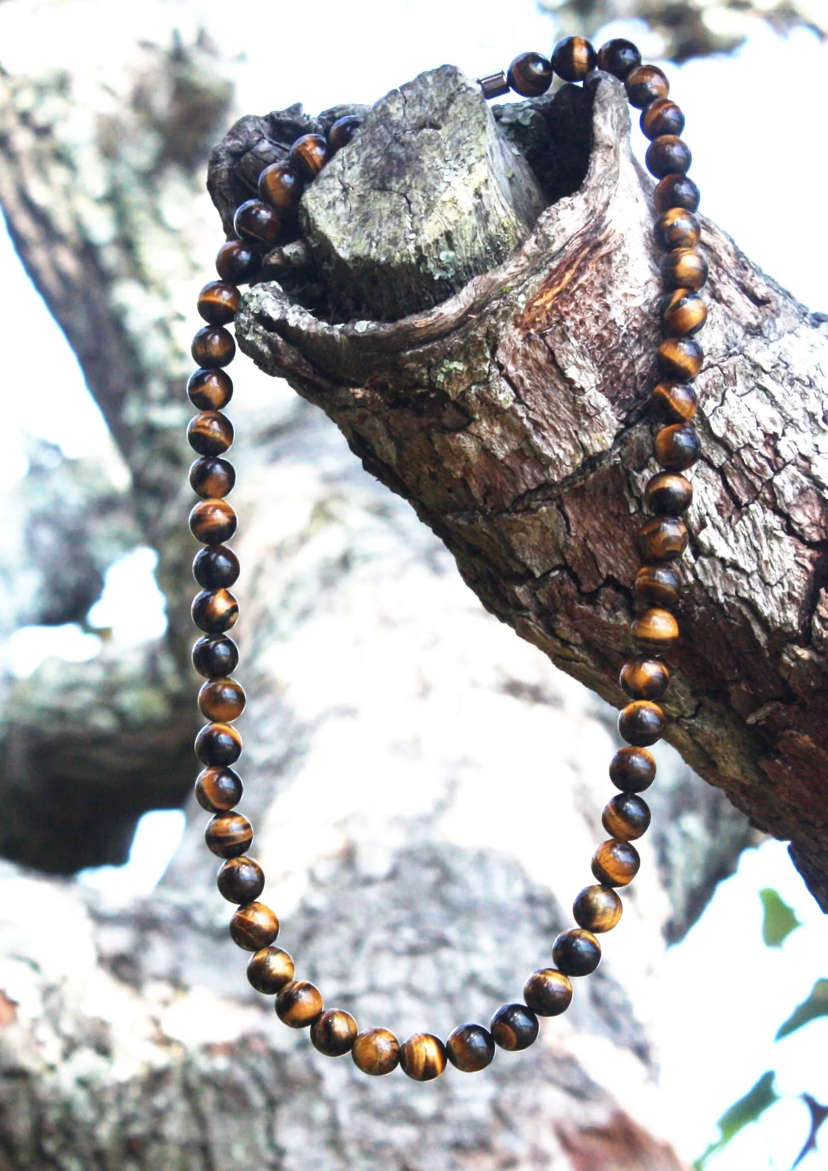 10mmTiger Eye Necklace - Mens Necklace - Beaded Necklace - Tribal Necklace - Good Luck - Confidence Gemstone Jewelry for Men/Women