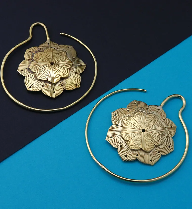 12G Ornate Flower Brass Ear Weights