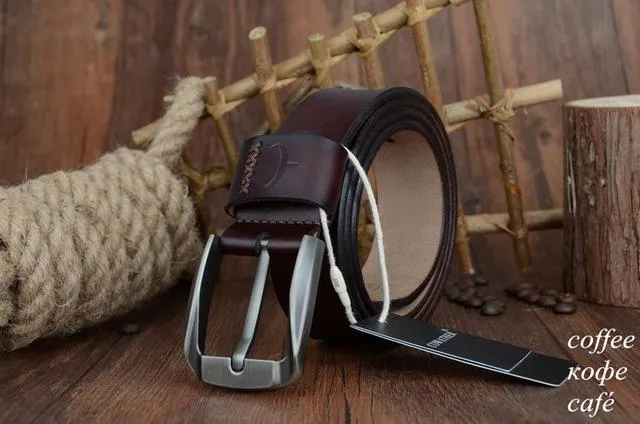 130cm Vintage Style Pin Buckle Cow Genuine Leather Belts for Men