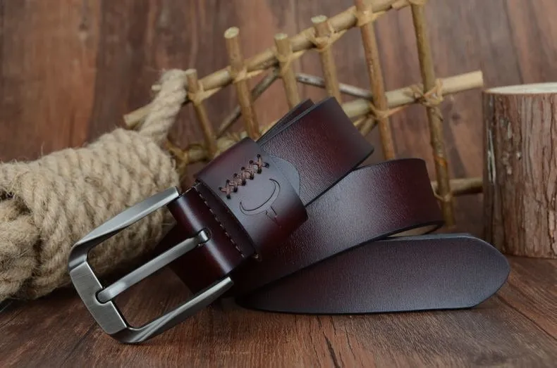 130cm Vintage Style Pin Buckle Cow Genuine Leather Belts for Men