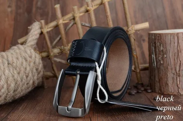 130cm Vintage Style Pin Buckle Cow Genuine Leather Belts for Men