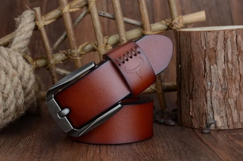 130cm Vintage Style Pin Buckle Cow Genuine Leather Belts for Men