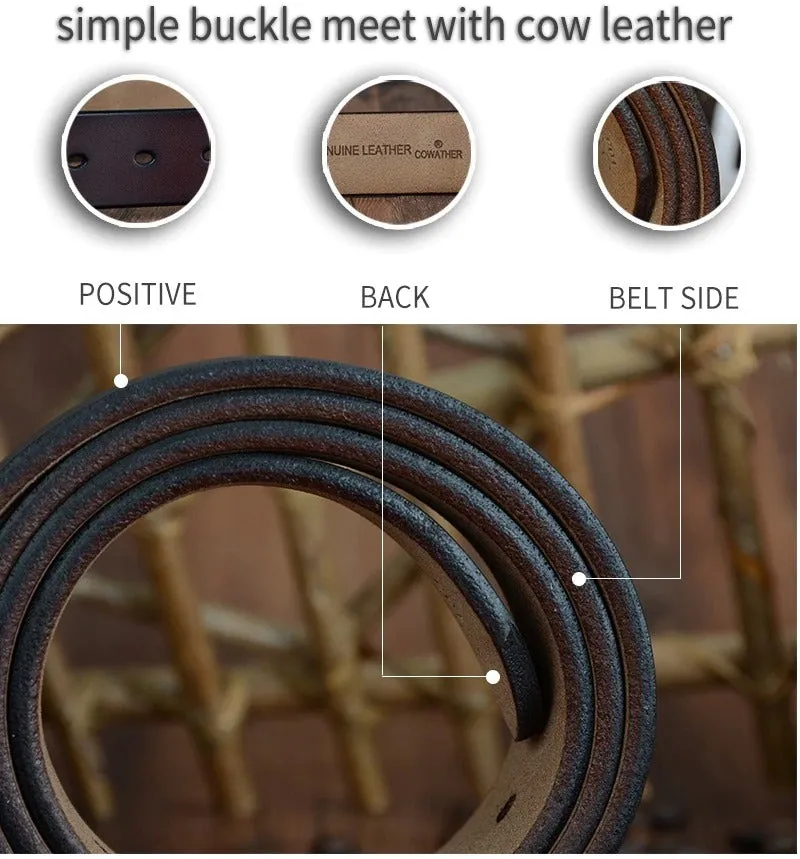 130cm Vintage Style Pin Buckle Cow Genuine Leather Belts for Men