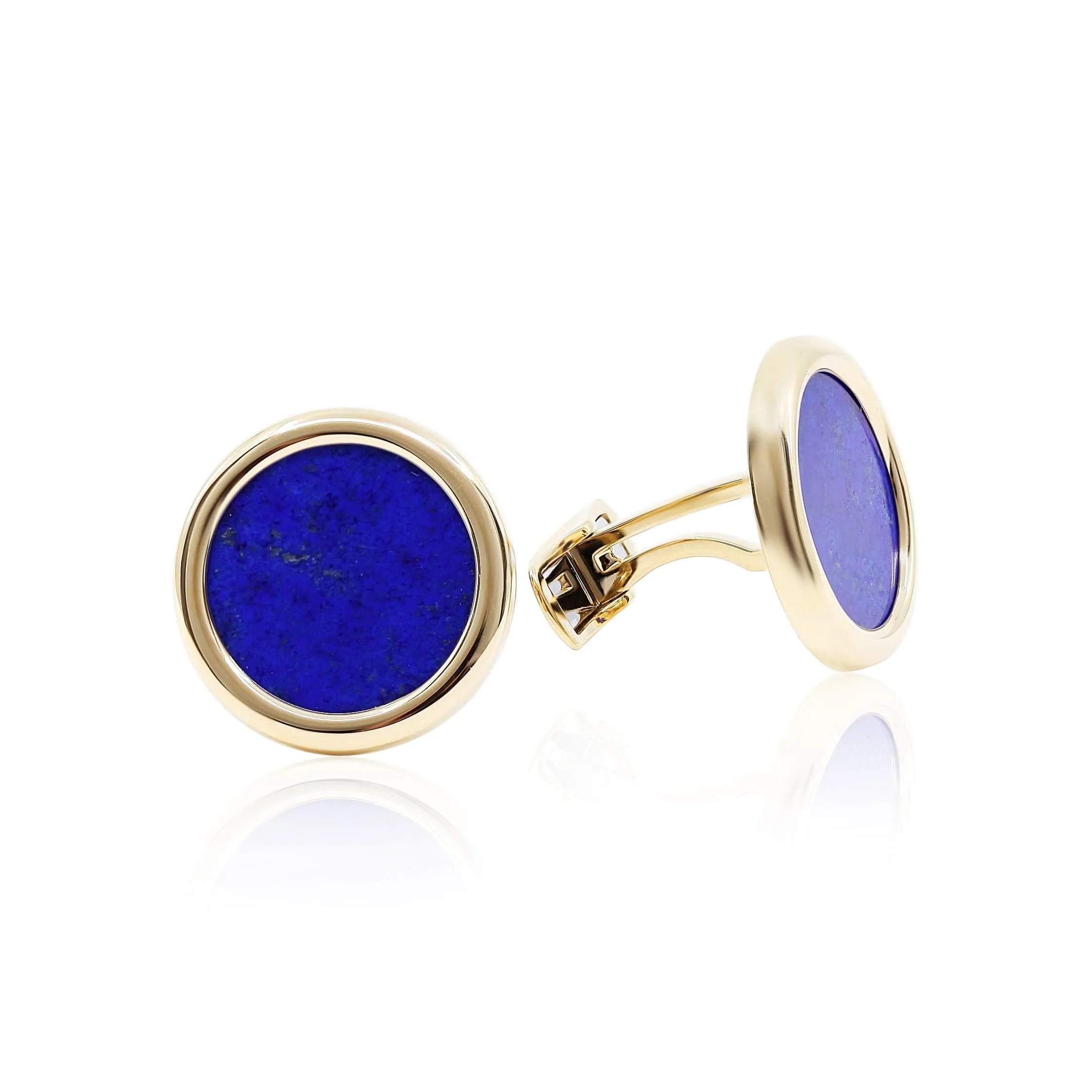 18K YELLOW GOLD ROUND LAPIS CUFFLINKS