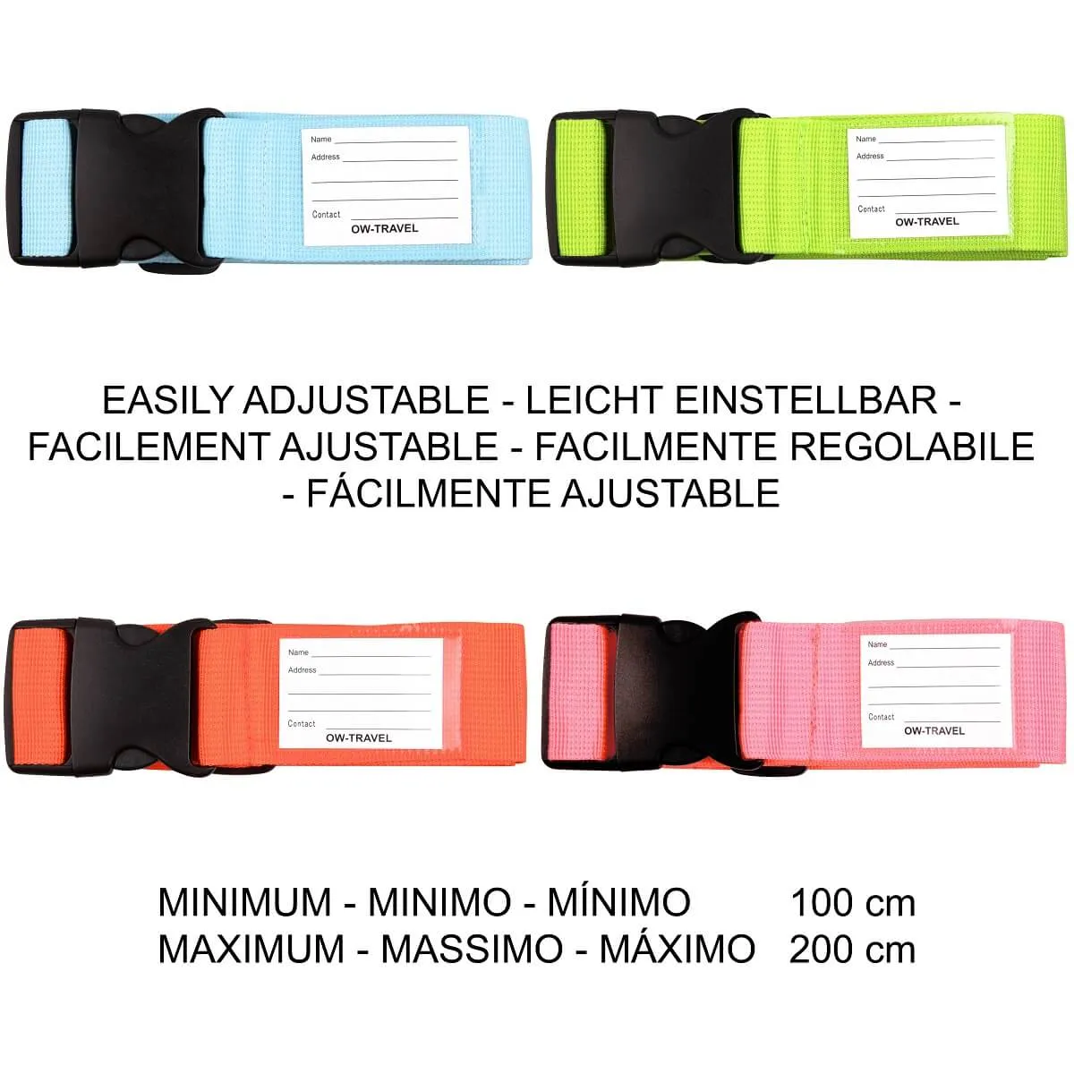 4 Colour luggage strap suitcase belts with baggage tag label