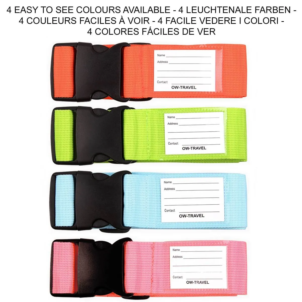 4 Colour luggage strap suitcase belts with baggage tag label