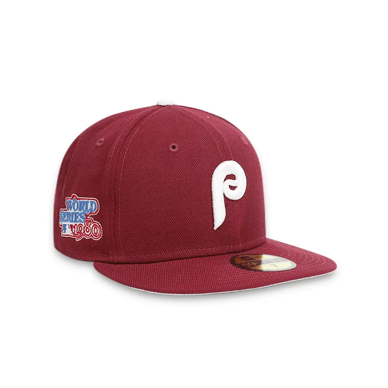 [70457199] Philadelphia Phillies 80' World Series Burgundy Men's Fitted Hats