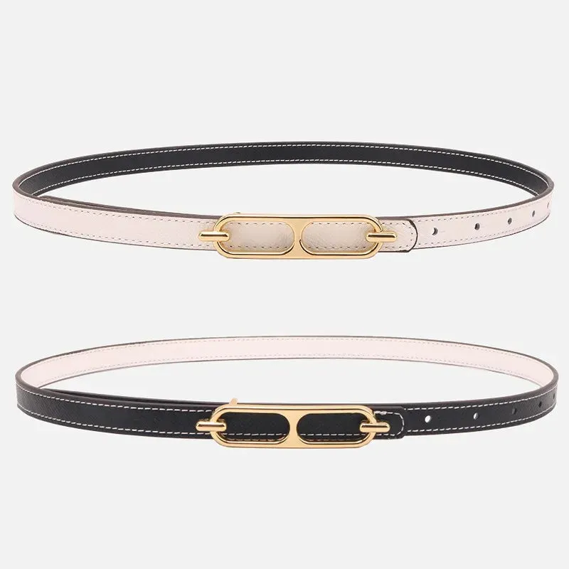 Adjustable PU Leather Ladies Dress Belts Skinny Thin Women Waist Belts Strap Gold Color Buckle