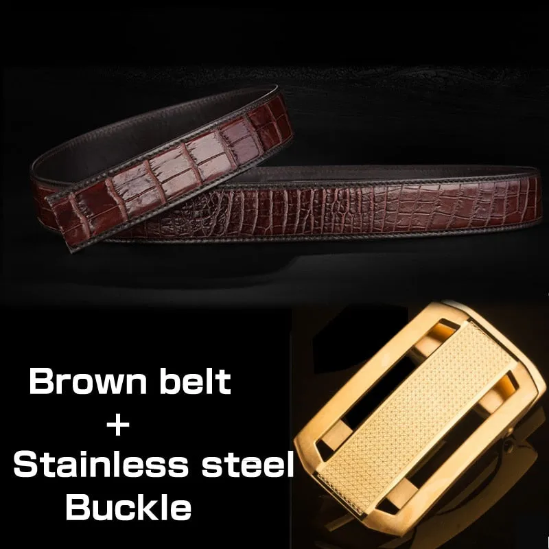 Automatic Genuine Crocodile Leather Belts Without Buckle for Men