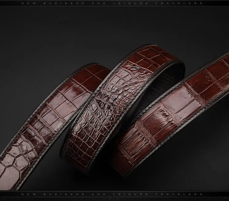 Automatic Genuine Crocodile Leather Belts Without Buckle for Men