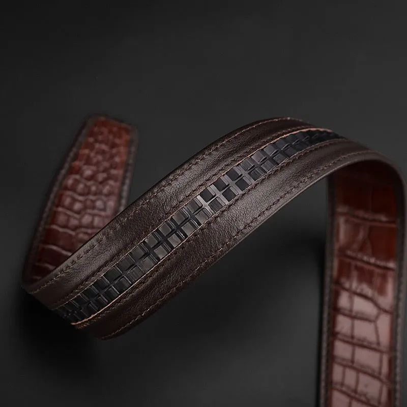 Automatic Genuine Crocodile Leather Belts Without Buckle for Men