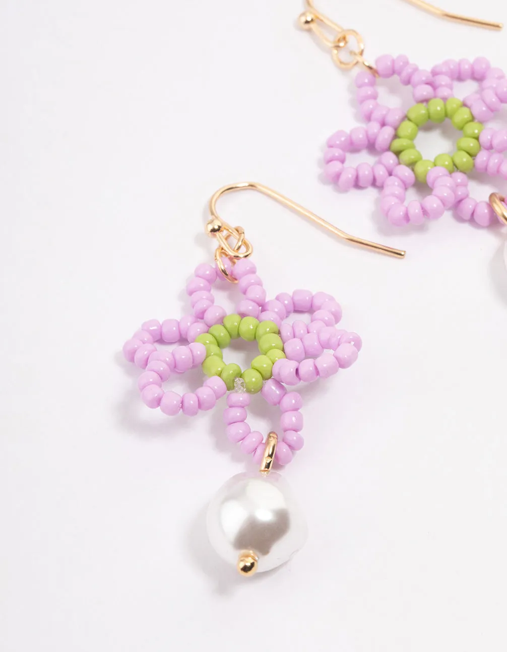 Beaded Flower Peal Drop Earrings