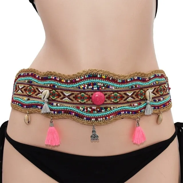 Beaded Gypsy Belts Shells Stones 15 Different Colors And Styles! Wide Skinny Turquoise Gold Chains Cowrie Seashells Nuggets Tassels Check Them Out! One For Every Occasion