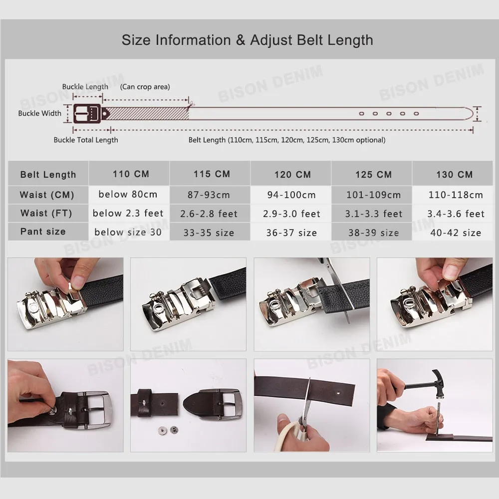 Belts For Men Genuine Leather Cowskin Black Belt Automatic Buckle