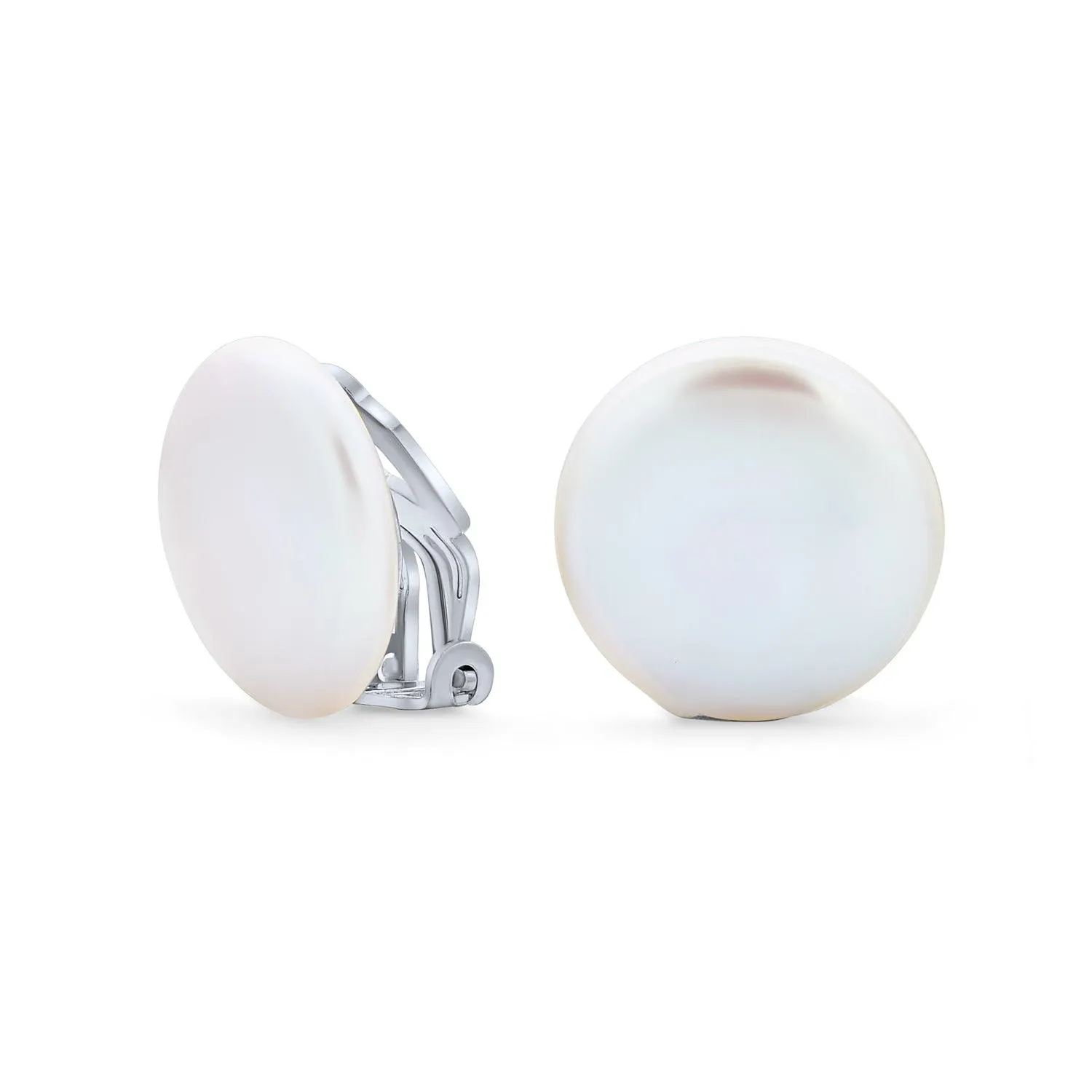 Biwa Coin Freshwater Pearl Clip On Earrings Ear Sterling Silver