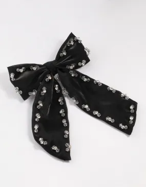 Black Fabric Beaded Deatiling Bow Clip