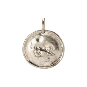 Bull Coin Pendant - Silver