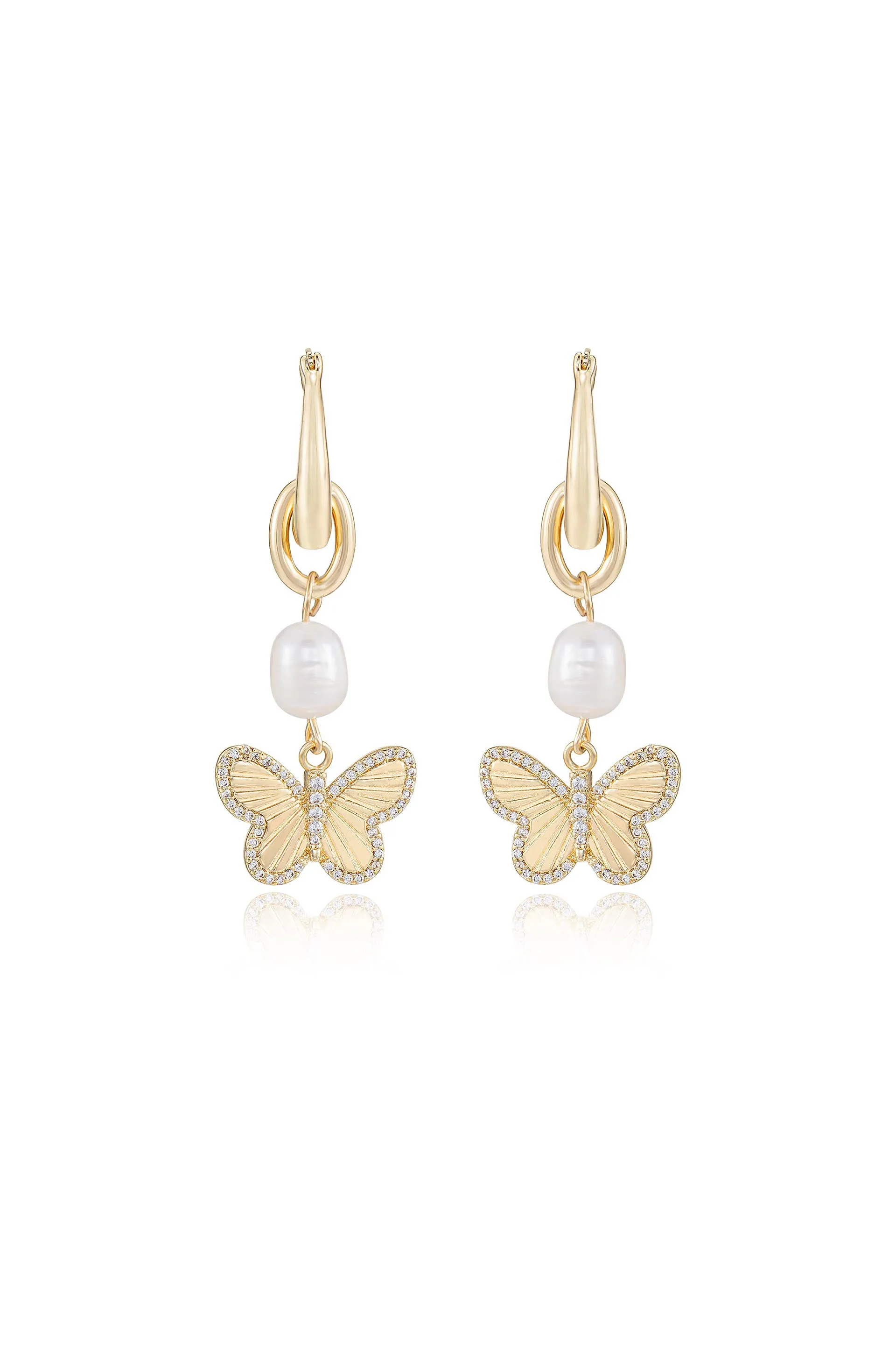 Butterfly High Pearl Drop Earrings