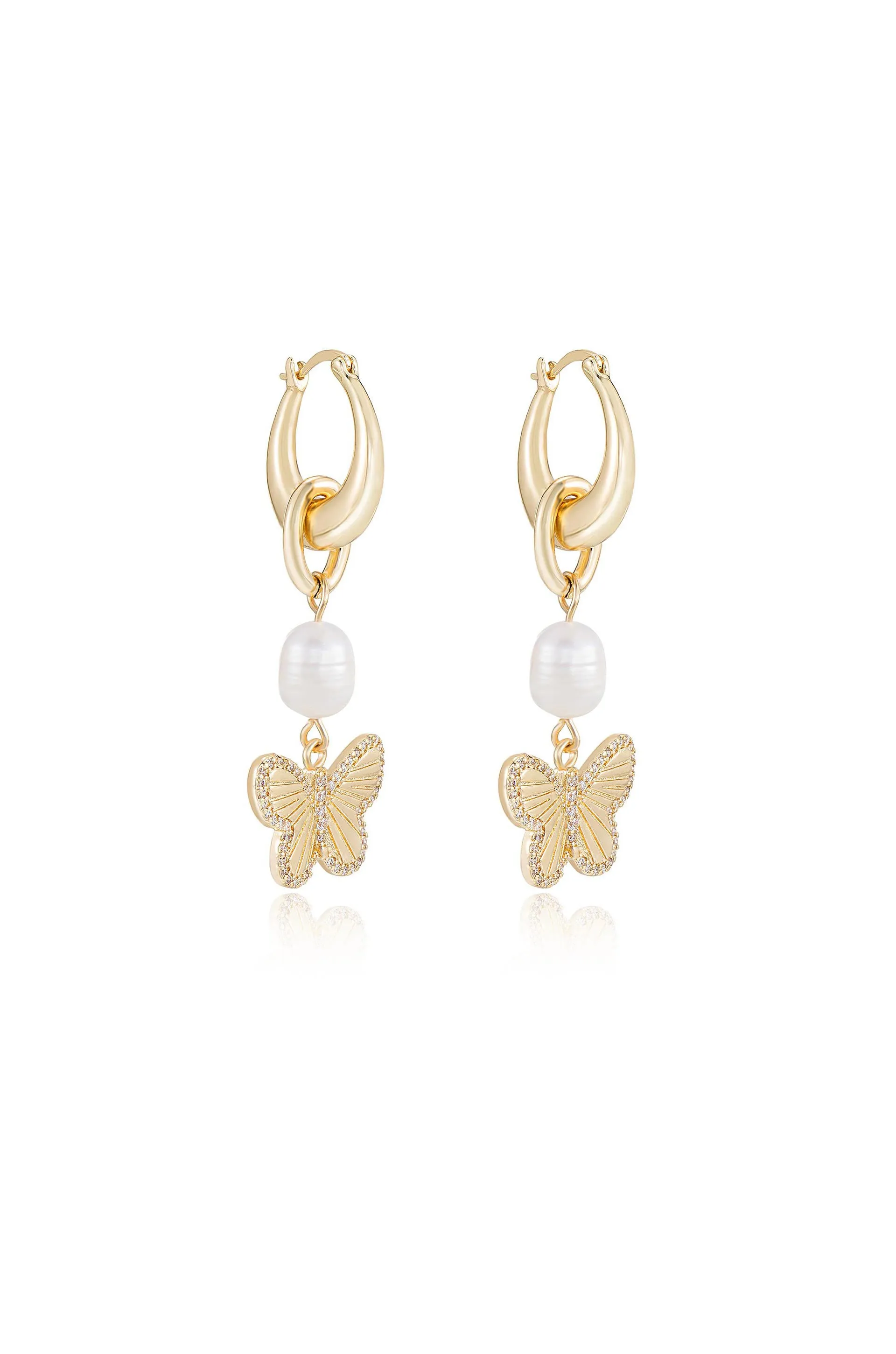 Butterfly High Pearl Drop Earrings