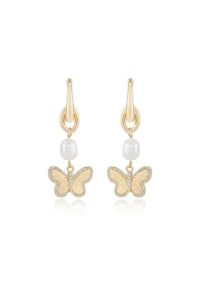 Butterfly High Pearl Drop Earrings