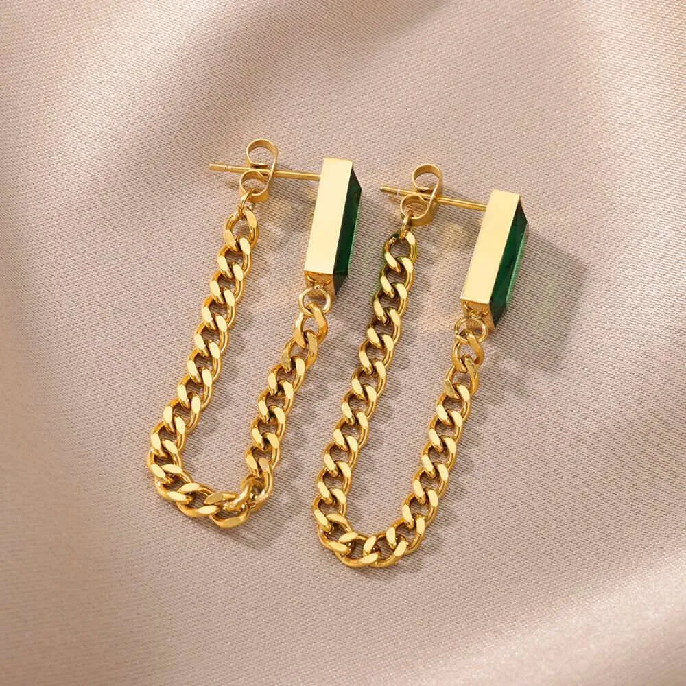 Chain Emerald Earrings