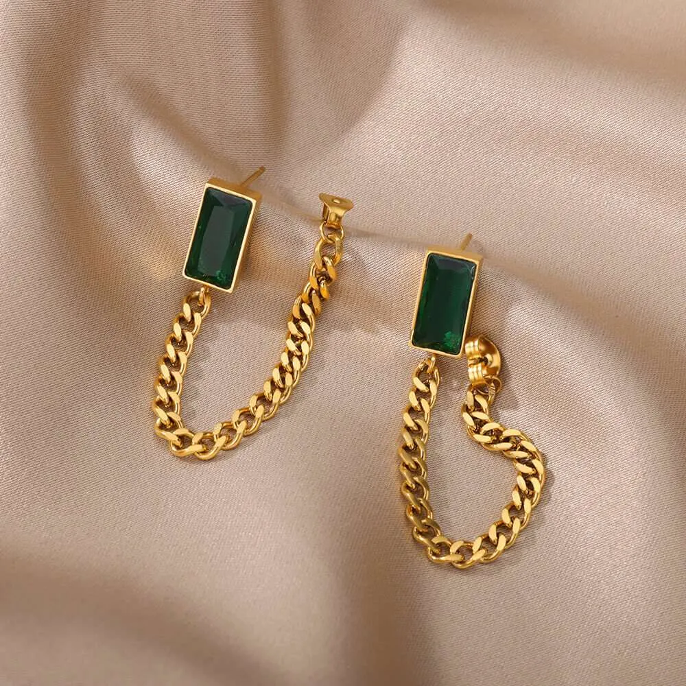 Chain Emerald Earrings