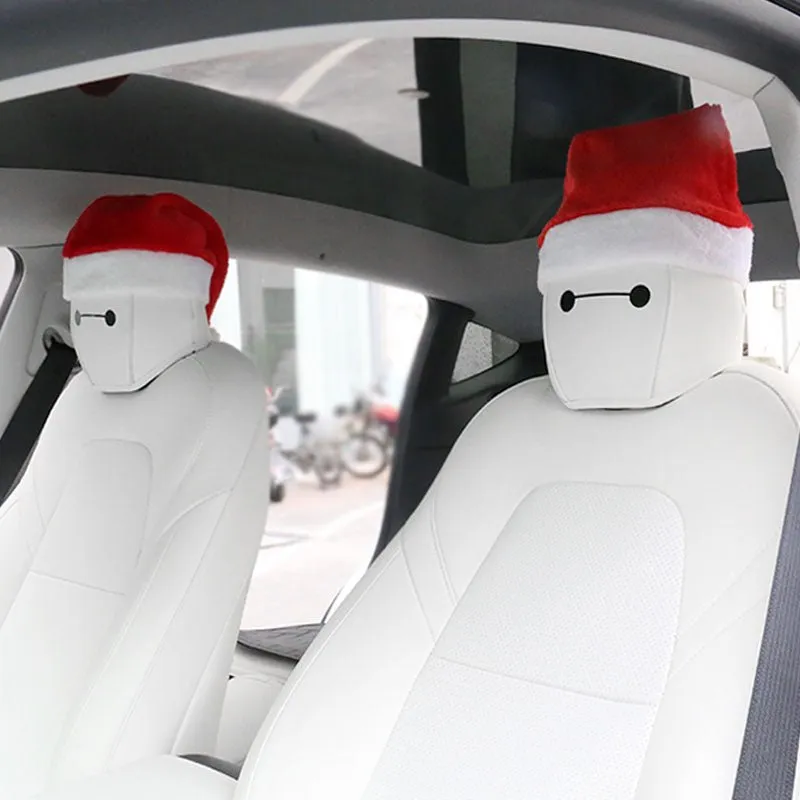 Christmas hat Headrest (2 hats with 2 pair of eyes for front and rear seat)for Tesla Model 3/S/Y/X