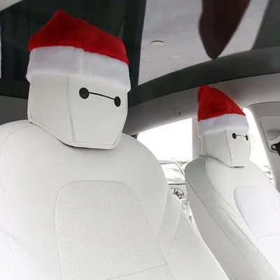 Christmas hat Headrest (2 hats with 2 pair of eyes for front and rear seat)for Tesla Model 3/S/Y/X