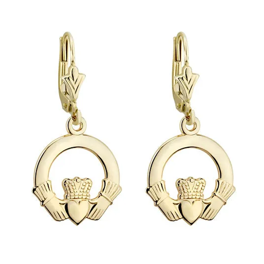 Claddagh Drop Earrings - 14k Gold