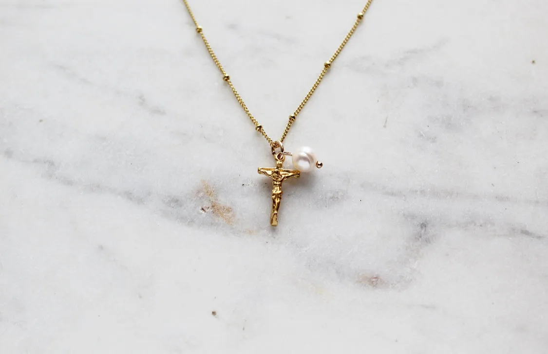 Crucifix & Pearl Necklace