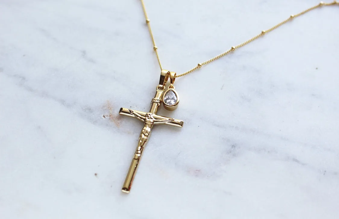 Crucifix & Teardrop Necklace