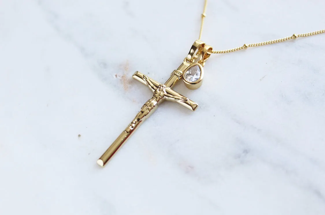 Crucifix & Teardrop Necklace