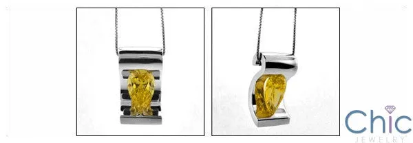 Cubic Zirconia Cz Canary Pear 3 Ct Pendant Pendant