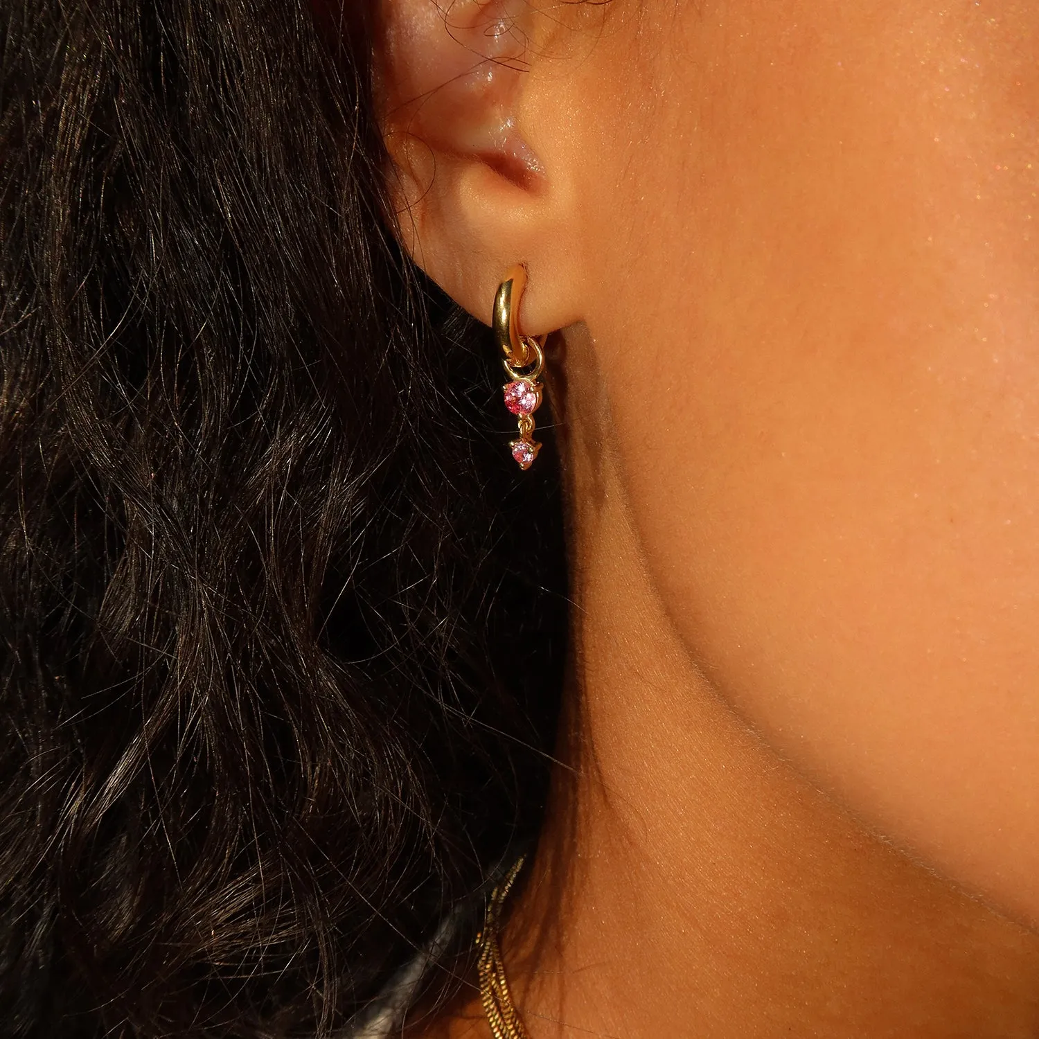 Deux Drop Hoops | Pink Sapphire