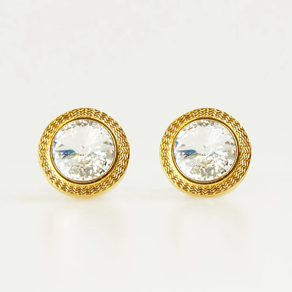 Double Round Gold Crystal Cufflinks