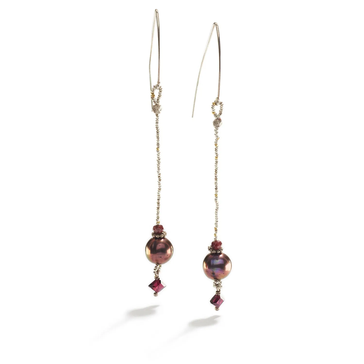 Drop Earrings with Garnet & Freshwater Pearl