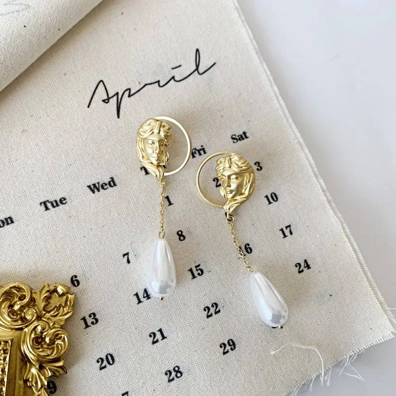 Face Coin Pearl Drop Earrings