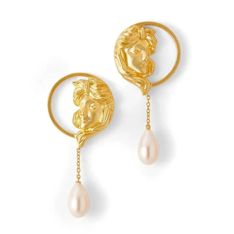 Face Coin Pearl Drop Earrings