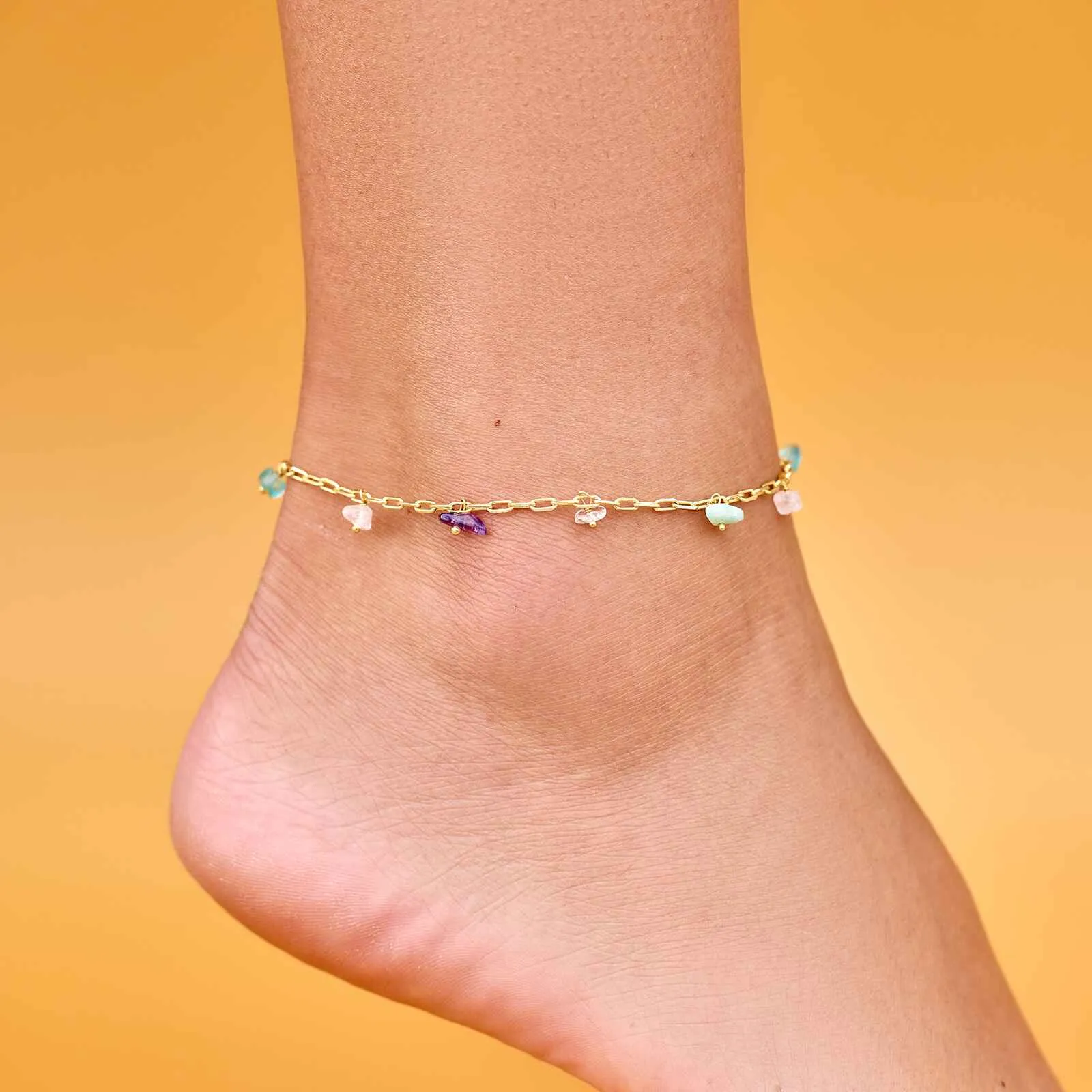 Gemstone Drop Chain Anklet