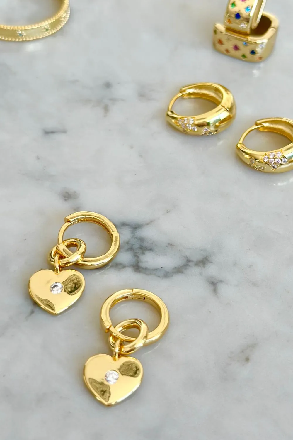 Gold Heart drop hoops