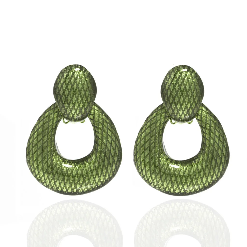 Green Open Tear Drop Earrings