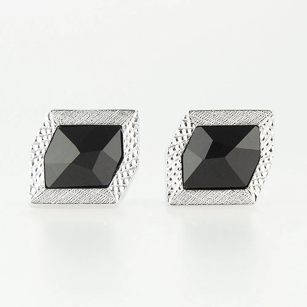 Large Hex Black Crystal Cufflinks