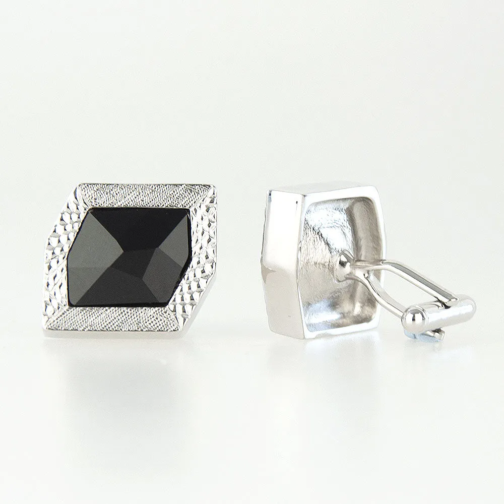 Large Hex Black Crystal Cufflinks