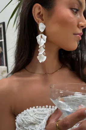 Leah White Flower Drop Earrings