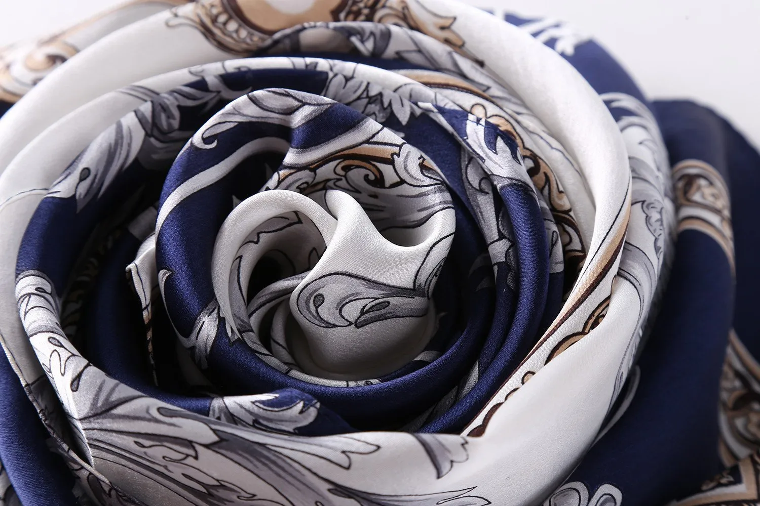 Long Charmeuse Satin Silk Scarf Navy Blue Links and Belts Print LZD025