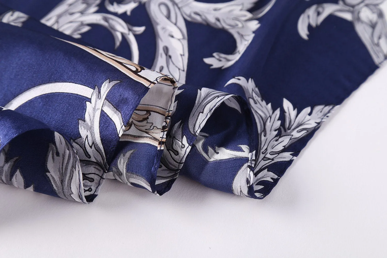 Long Charmeuse Satin Silk Scarf Navy Blue Links and Belts Print LZD025