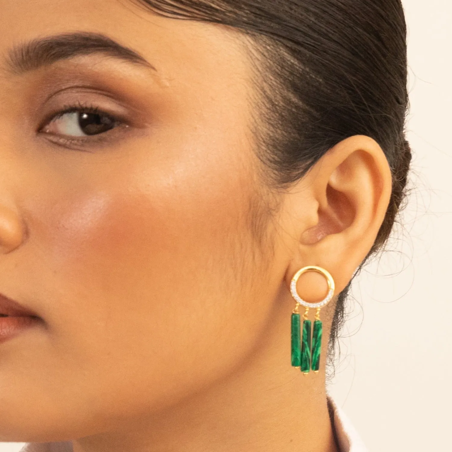 Malachite Round Silver Drop Earrings