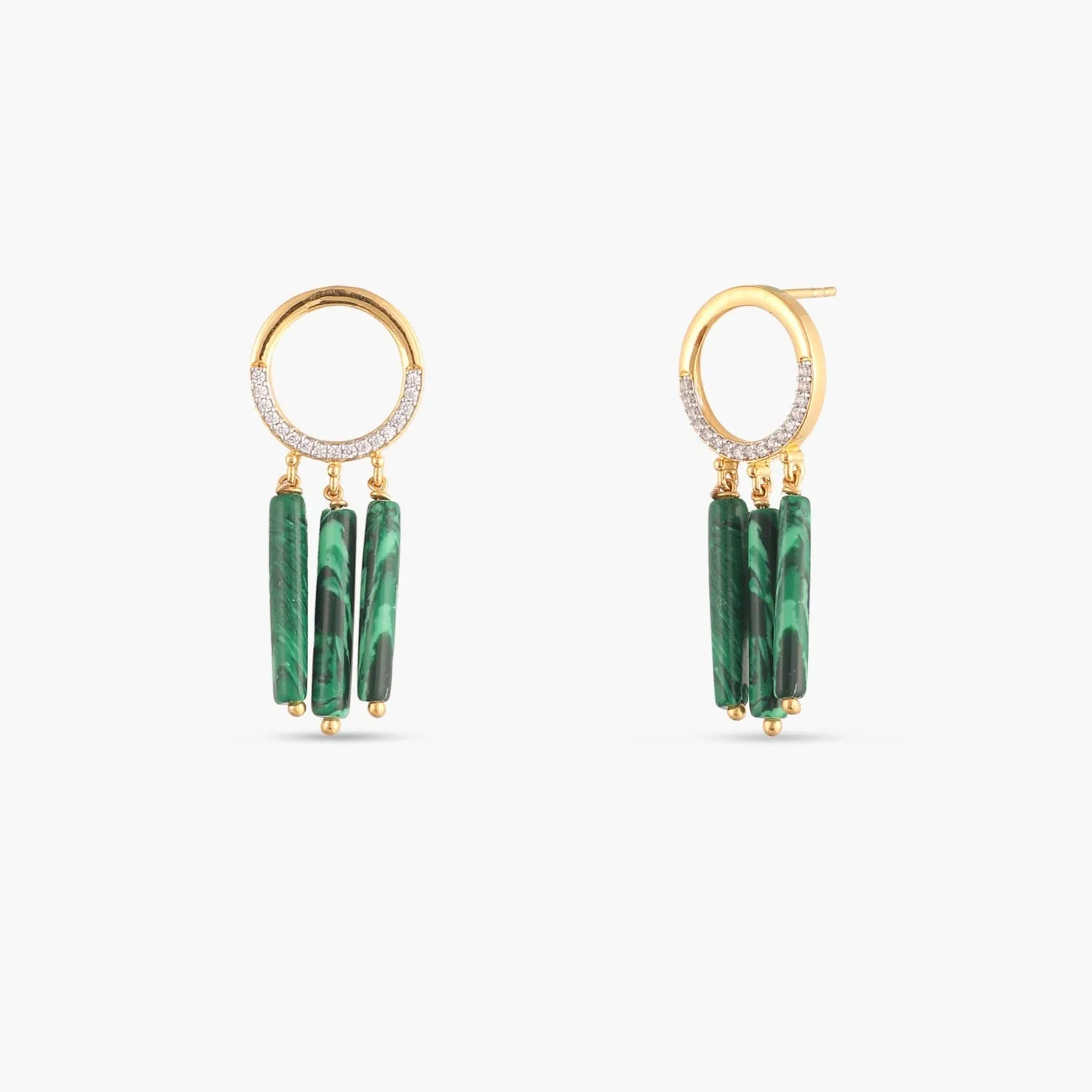 Malachite Round Silver Drop Earrings