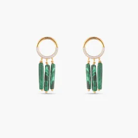 Malachite Round Silver Drop Earrings