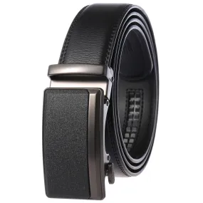 Men's Genuine Cowhide Leather Belts Metal Auto Buckle Black